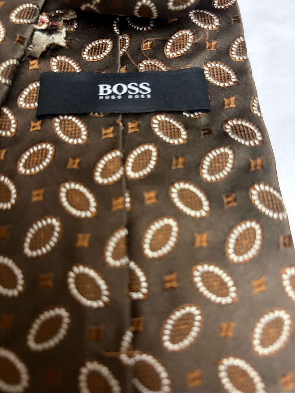 Boss Brown Geometric woven silk Oval Pattern Men's Tie - Picture 5 of 6